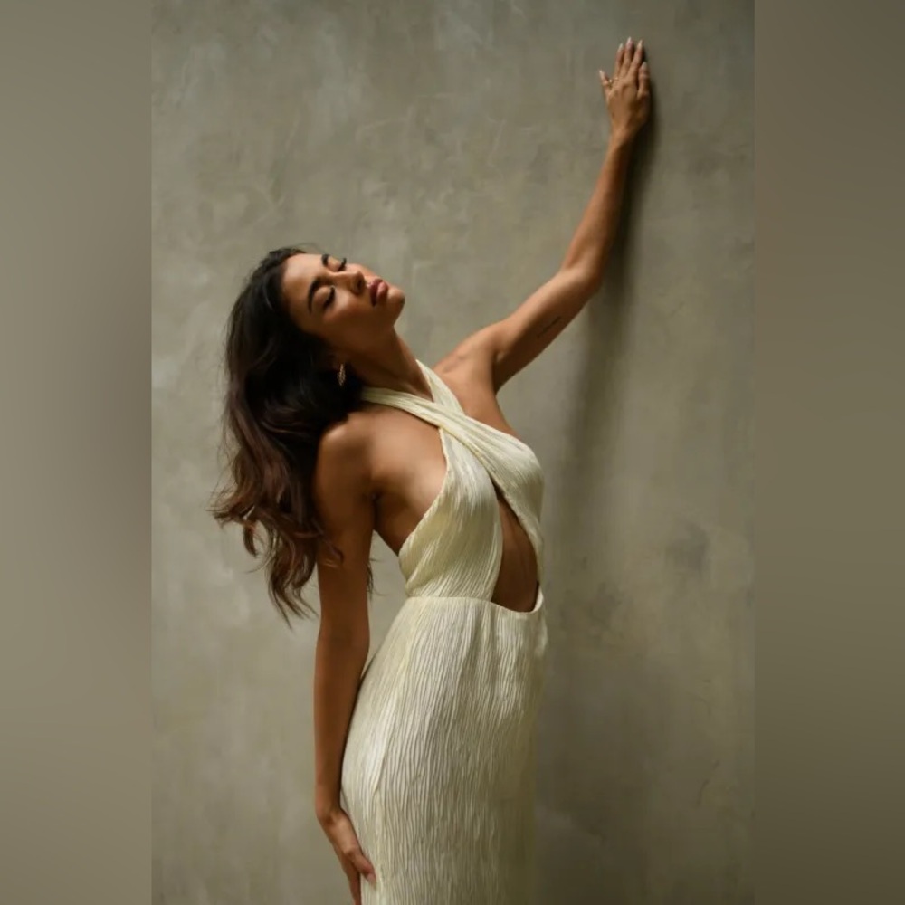 Criss Cross Cream Halter Dress